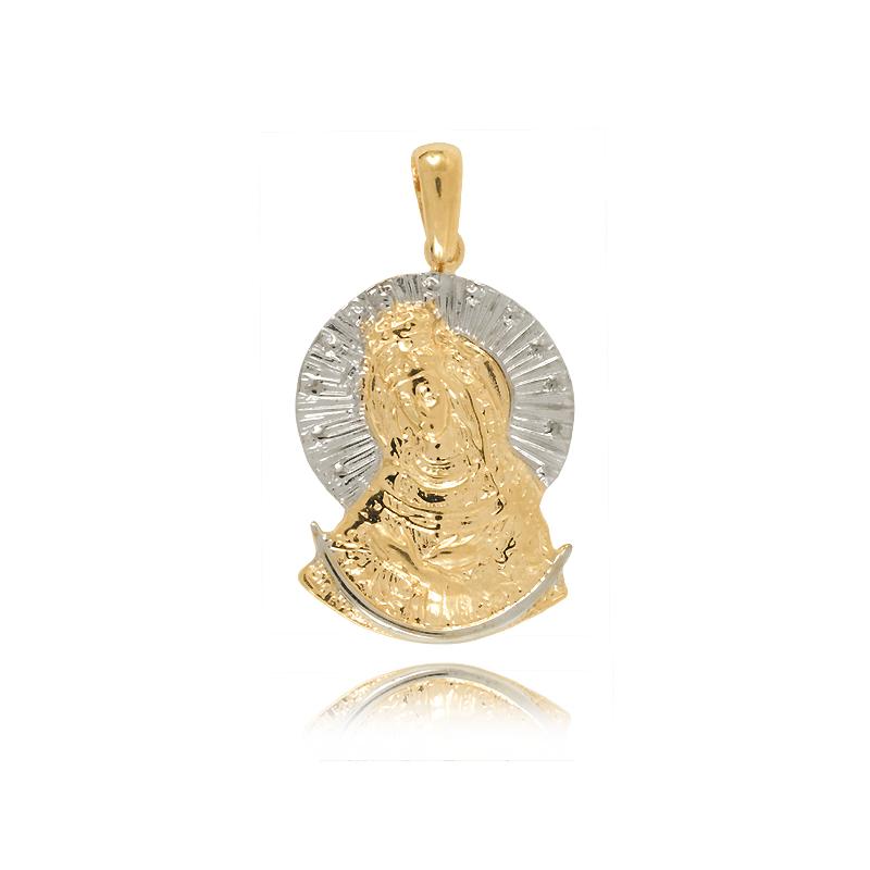 Medalik Z Białego I Żółtego Złota Próby 585, Wizerunek Matki Boskiej.